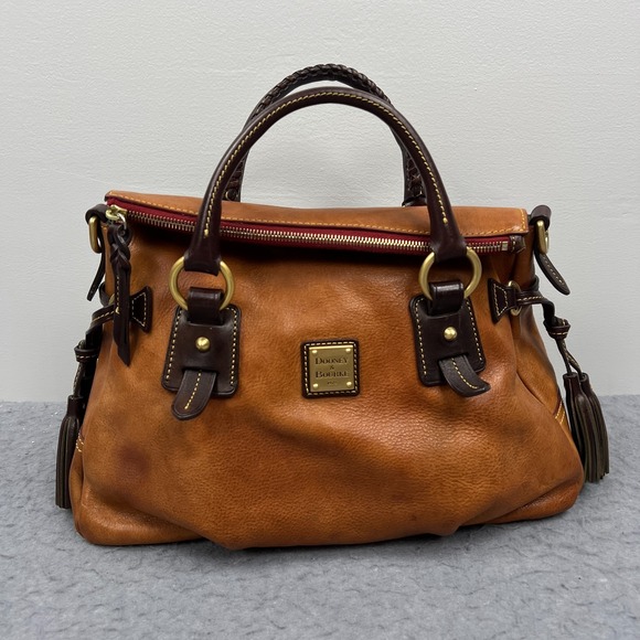 Dooney & Bourke Handbags - Dooney Bourke Stanwich Satchel Natural Brown Florentine Toledo Leather Purse Bag
